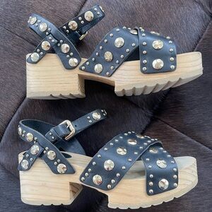 Maje wood platform studded sandals, size 8.5